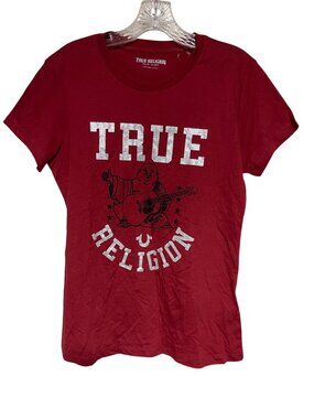 True Religion Red Dahlia Starry Buddha Tee Womens L Graphic T Shirt Streetwear